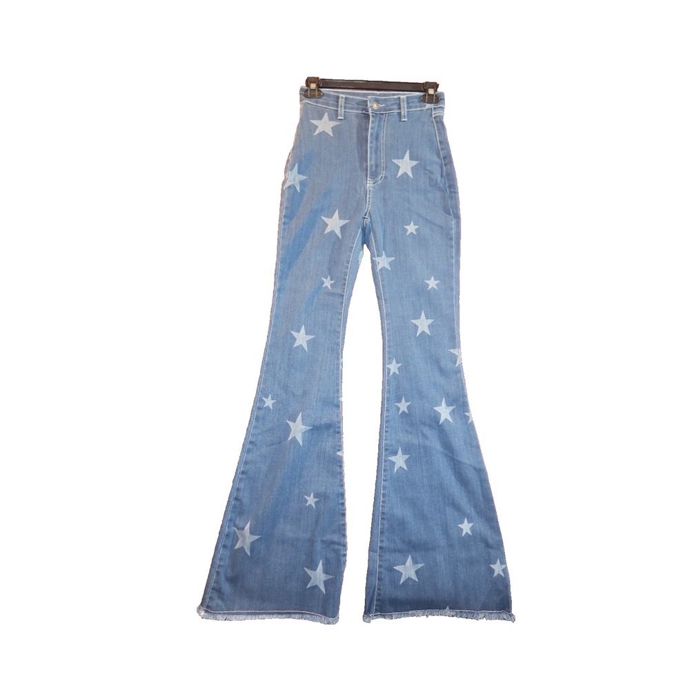 Nasty Gal Star Print Flare Jeans Womens 2 High Rise Bell Bottom Y2K NWT - New